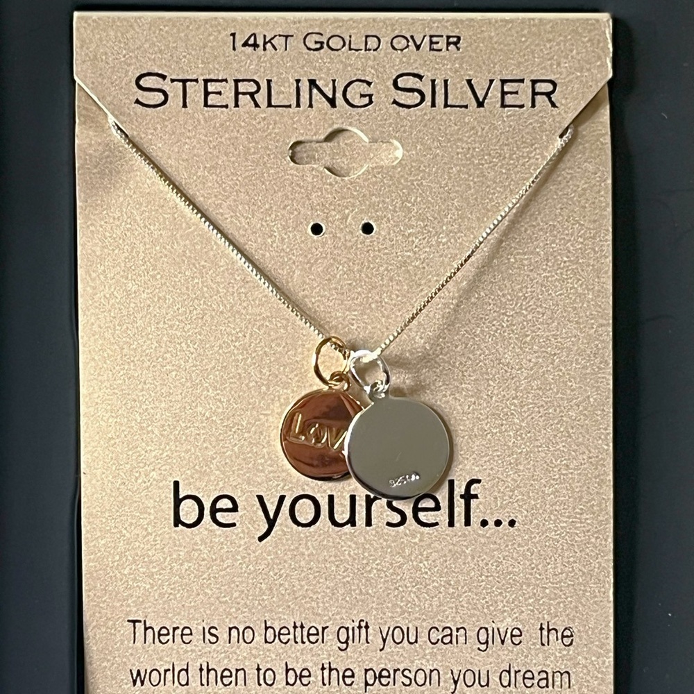 14k Gold over Sterling silver Love M chain, length:18 inches